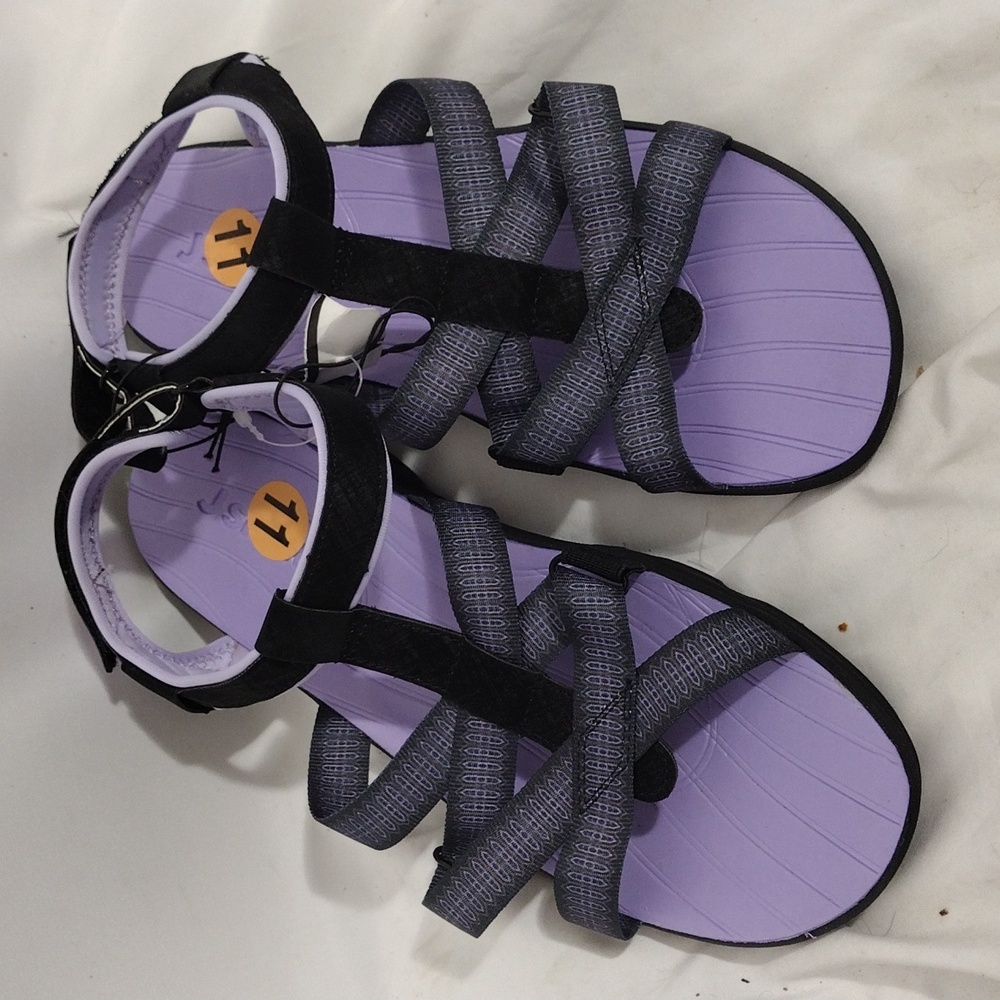 NWT Jsport Black Purple Geometric Print Kaia Sport Sandal Women's Size 11